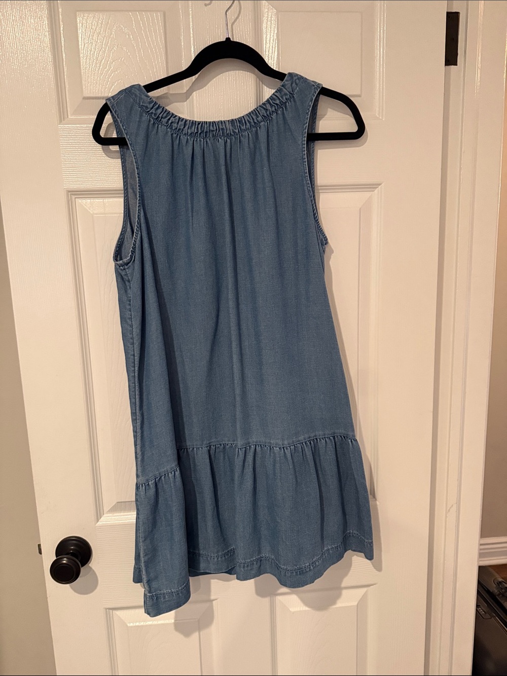 LOFT Light Blue Denim Sleeveless Ruffle-Hem Dress Petite